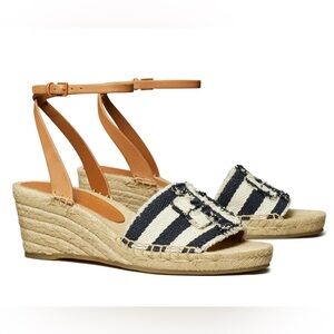 Tory Burch Striped Canvas Stacked T Espadrille // Size 10.5